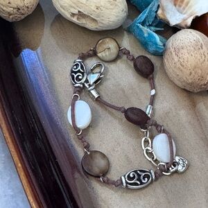 Brighton Silver and Brown Beaded Ankle Bracelet